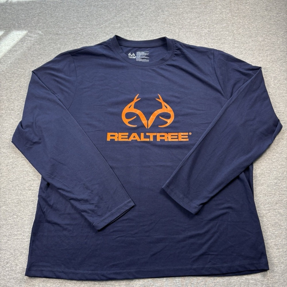 Realtree Shirt Men's 2XL Navy Blue Long Sleeve T-Shirt Logo Hunting Cotton Comfy